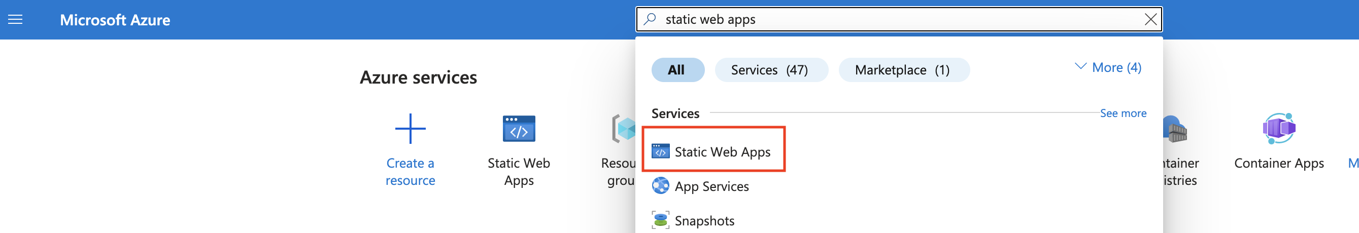 search azure static web apps